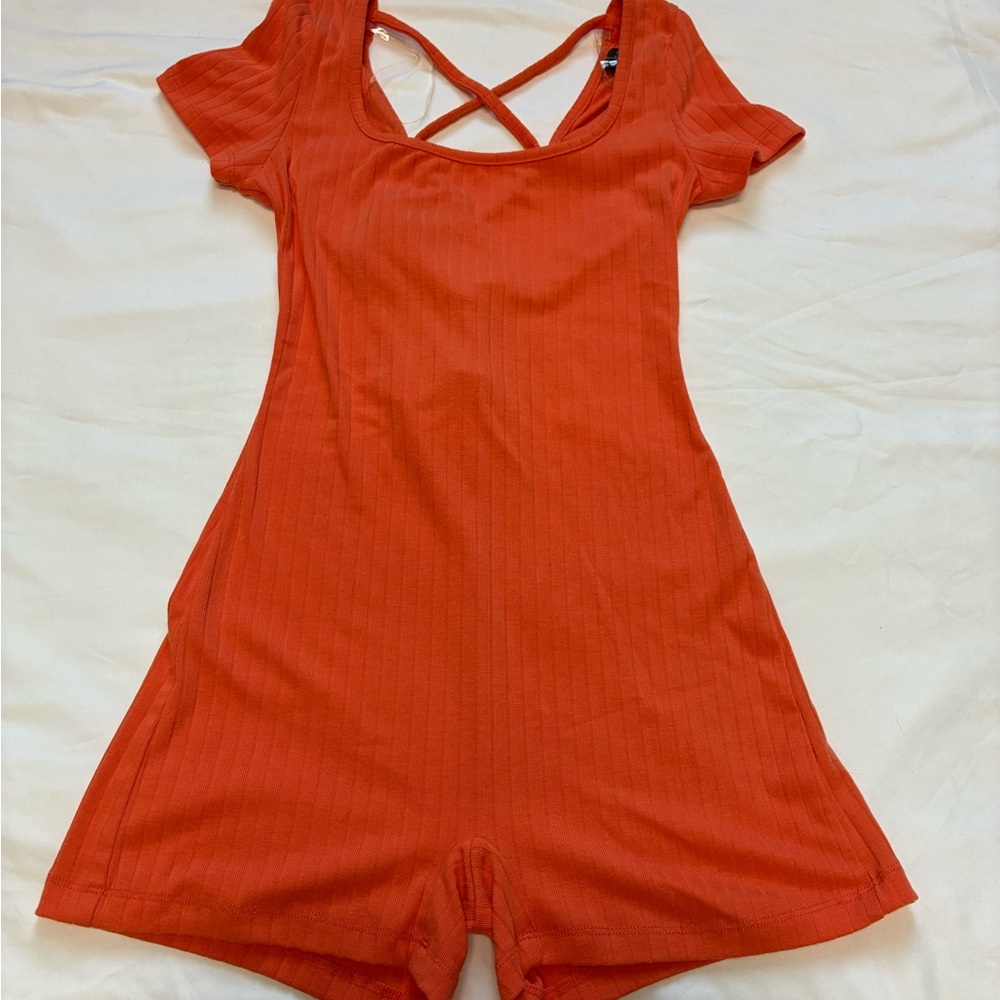Wild Fable Short Sleeve Crossed Back Romper in Orange